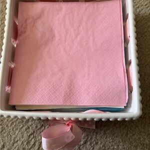 Ceramic napkin White Holder with festive ribbons